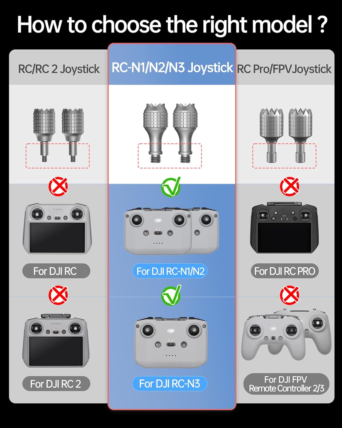 LKTOP 3 Pairs RC-N1/N2/N3 Remote Controller Joysticks (Gray, Gold, Bla