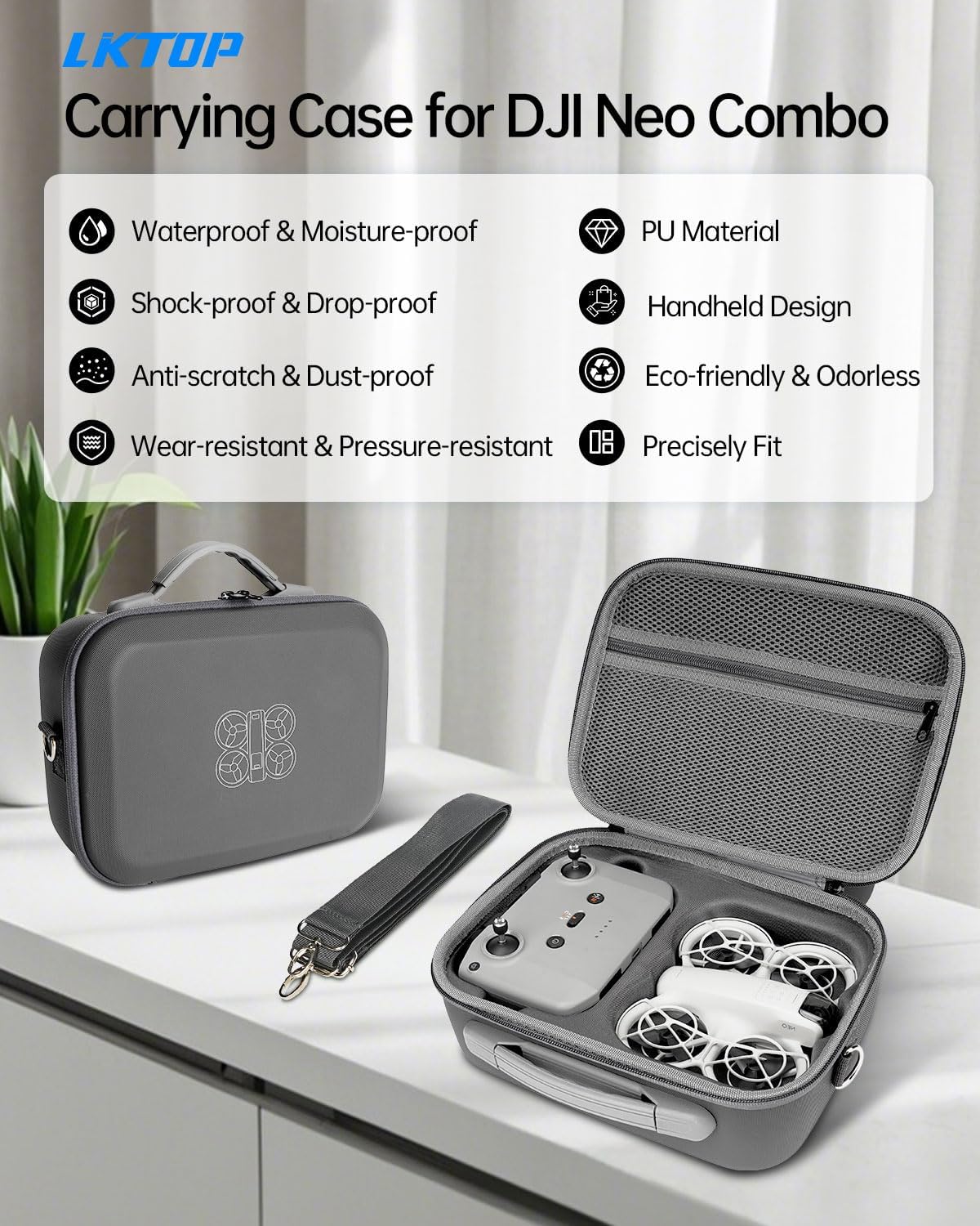 LKTOP Carrying Case for DJI Neo Fly More Combo, Portable PU Leather Shoulder Bag, Waterproof Storage Bag with Adjustable Strap for DJI Neo Drone, RC-N3/N2 Remote Controller, Battery, Charging Hub