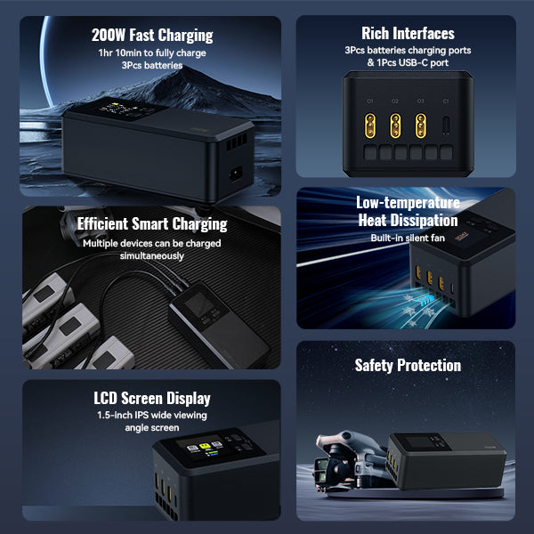 LKTOP 200W Smart Three-Way Charger for DJI Air 3 / Air 3S