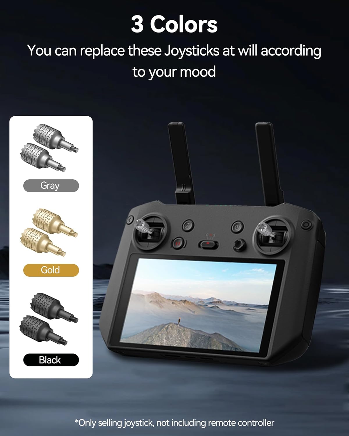 LKTOP 3 Pairs Remote Controller Joysticks for DJI RC Pro and FPV Remote Controller 2/3 (Gray, Gold, Black), Compatibility: DJI Mini 3 Pro, Air 2S, Mavic 3/Pro/Classic/Cine, Avata/2, FPV
