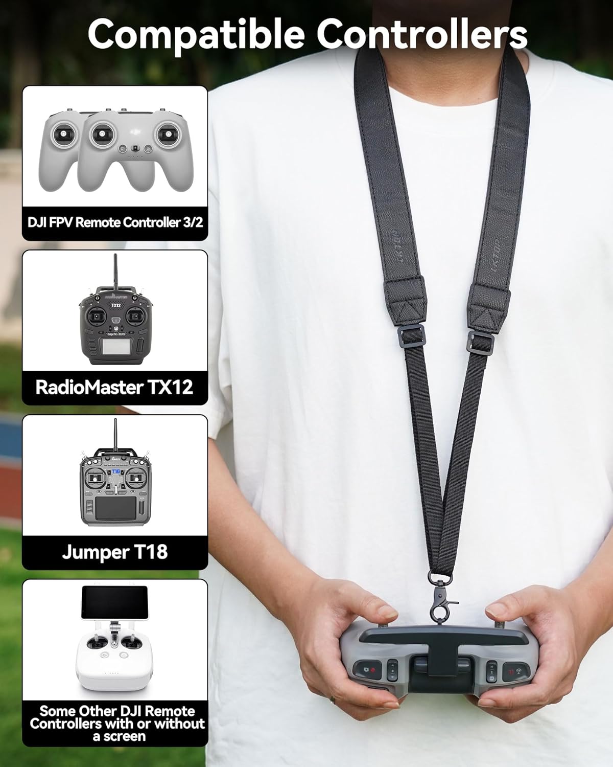 LKTOP Adjustable PU Leather Lanyard Neck Strap for DJI FPV Remote Controller 3/2, RadioMaster TX12, Jumper T18 (50-63'') , Compatibility:  DJI Avata/Avata 2, FPV, Phantom 3/4, O3/4 Air Unit, Inspire 2/1/Pro Drone