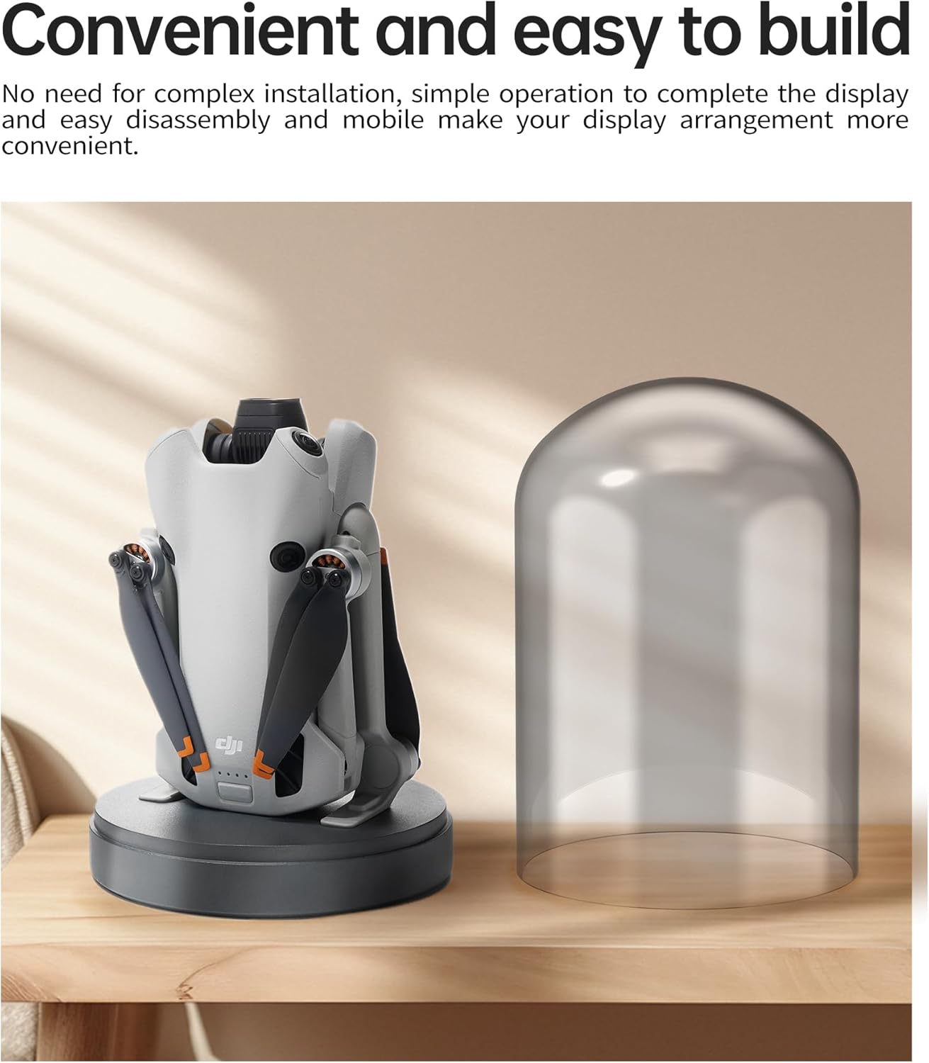 LKTOP Mini 4 Pro/Mini 3 Series Drone Display Stand (Gray), Glass Holder Base Dome Dustproof Cover for Storage/Collection/Gift/Home Decoration, No Charging Function