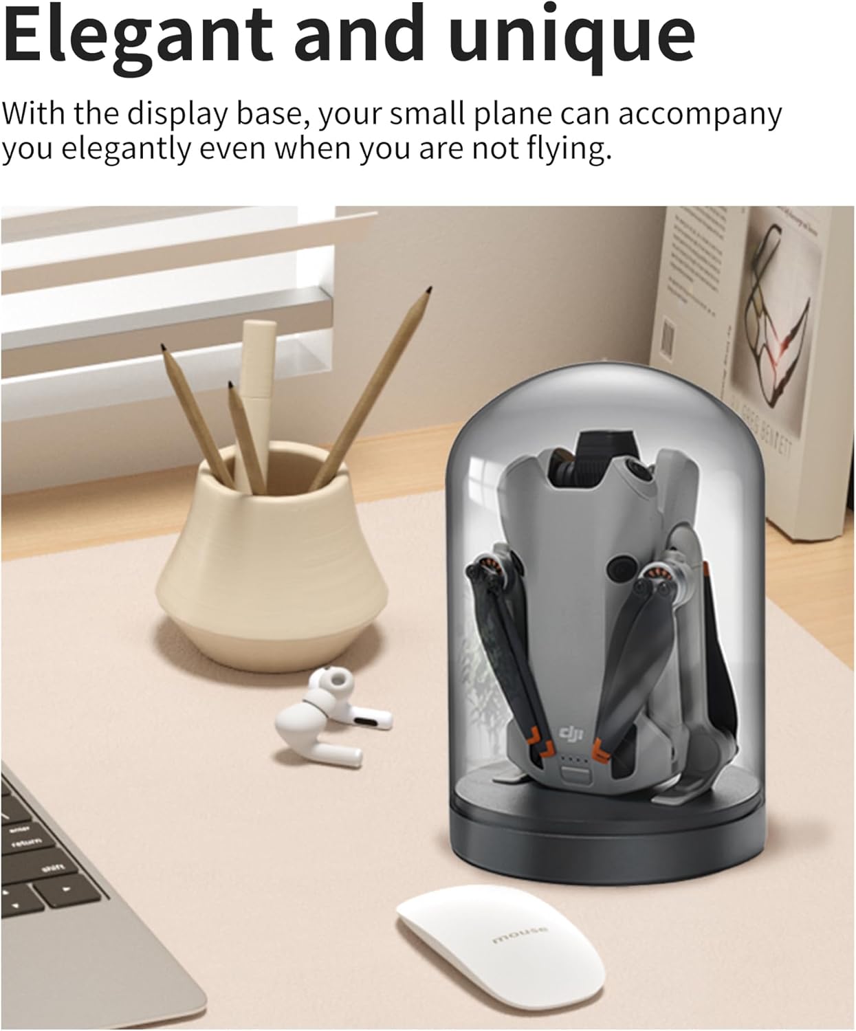 LKTOP Mini 4 Pro/Mini 3 Series Drone Display Stand (Gray), Glass Holder Base Dome Dustproof Cover for Storage/Collection/Gift/Home Decoration, No Charging Function