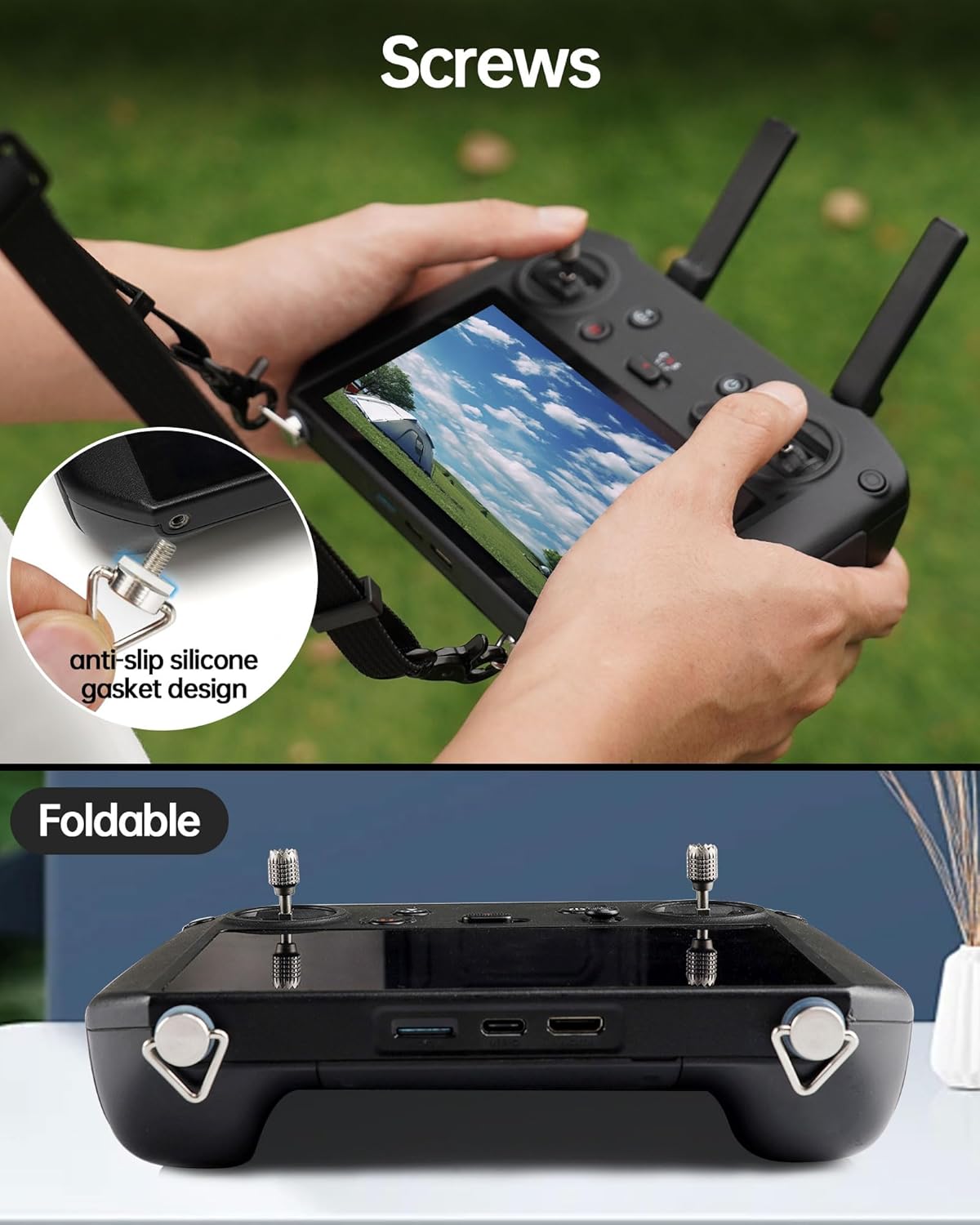 LKTOP Adjustable PU Leather Lanyard Neck Strap for DJI RC/RC2/RC Pro (50-63'', with Screws),  Compatibility: Mini 4/3 Series, Air 3/Air 2S, Mavic 3 Series