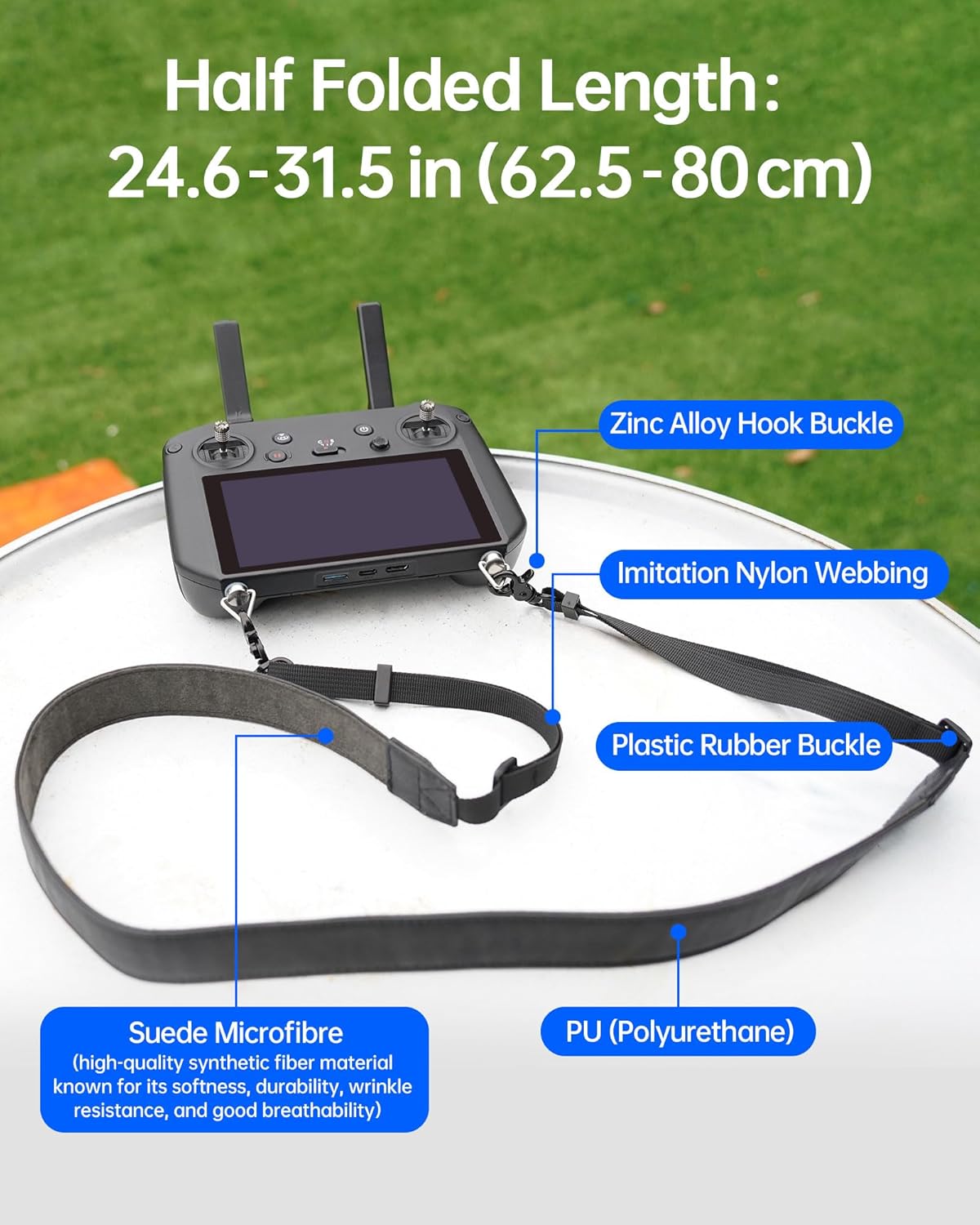 LKTOP Adjustable PU Leather Lanyard Neck Strap for DJI RC/RC2/RC Pro (50-63'', with Screws),  Compatibility: Mini 4/3 Series, Air 3/Air 2S, Mavic 3 Series