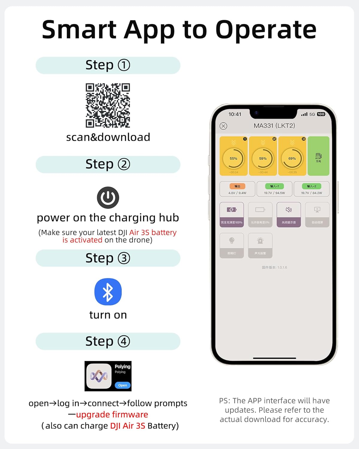LKTOP 200W Air 3 Series Battey Charging Hub for DJI/Specta Air 3 Series Drone,  with Gather Average Electricity/Fast Charging/Storage/LED/Alarm Mode, LED Display Screen