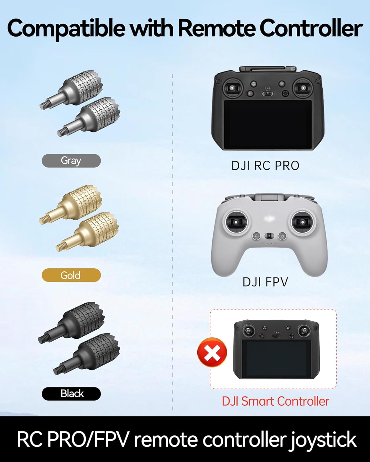 LKTOP 3 Pairs Remote Controller Joysticks for DJI RC Pro and FPV Remote Controller 2/3 (Gray, Gold, Black), Compatibility: DJI Mini 3 Pro, Air 2S, Mavic 3/Pro/Classic/Cine, Avata/2, FPV