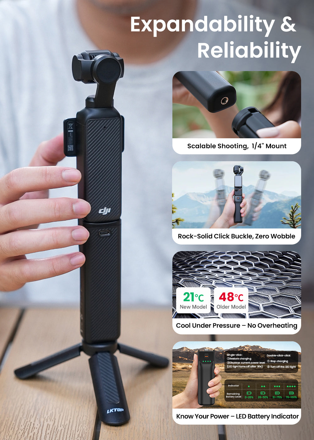 LKTOP Pocket 3 Battery Handle for DJI Osmo Pocket 3