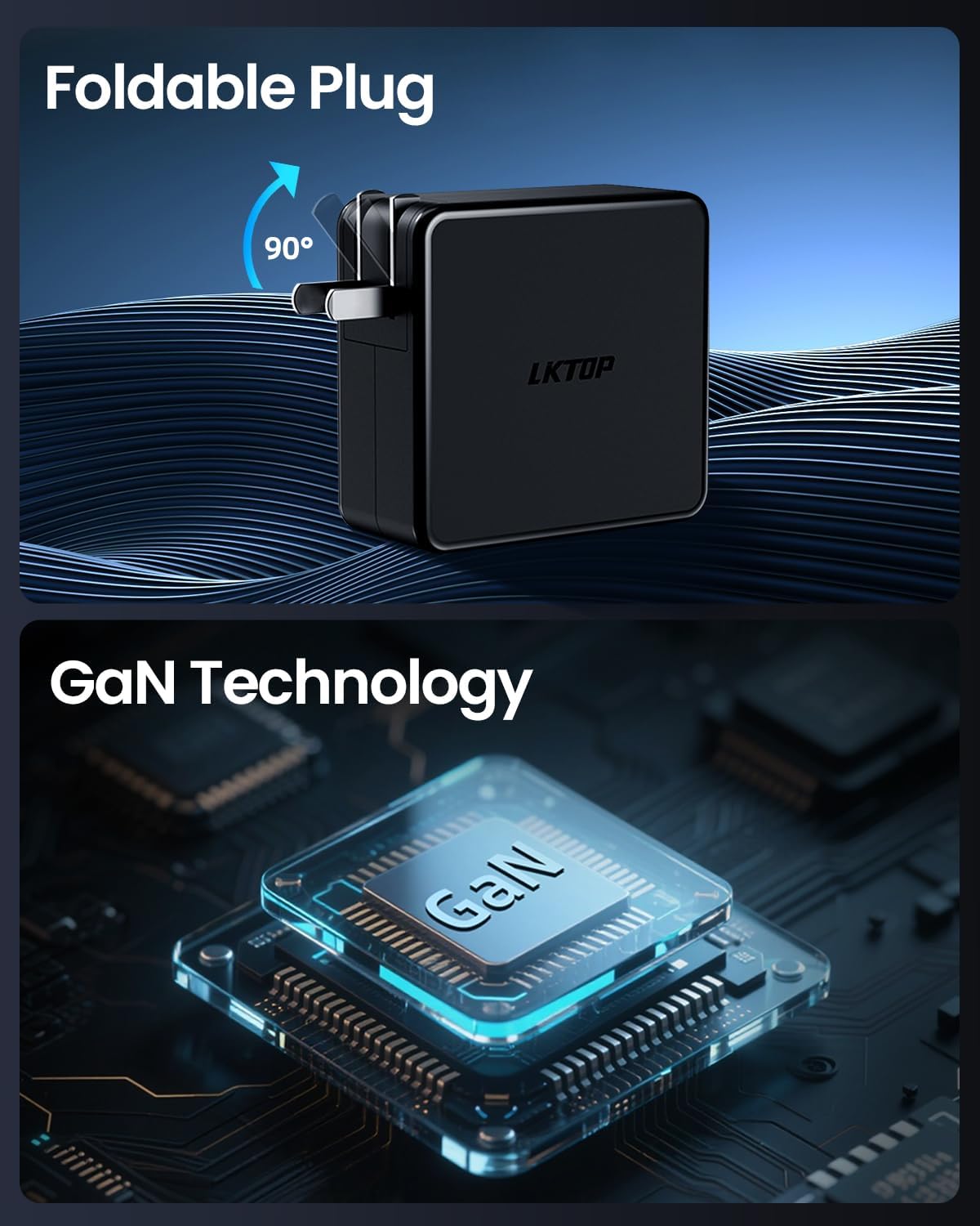 LKTOP Replacement DJI 100W USB-C Power Adapter, 4-Port Battery Charger, GaN Foldable Fast Charging, Compatibility: DJI Mini/Air 3/Mavic 3/Avata/Neo/Flip Series Drone/Charging Hub, Controller, Camera