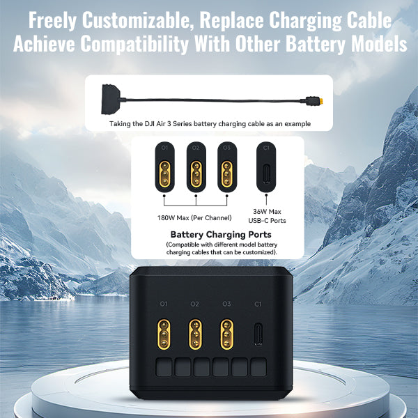 LKTOP 200W Smart Three-Way Charger for DJI Air 3 / Air 3S