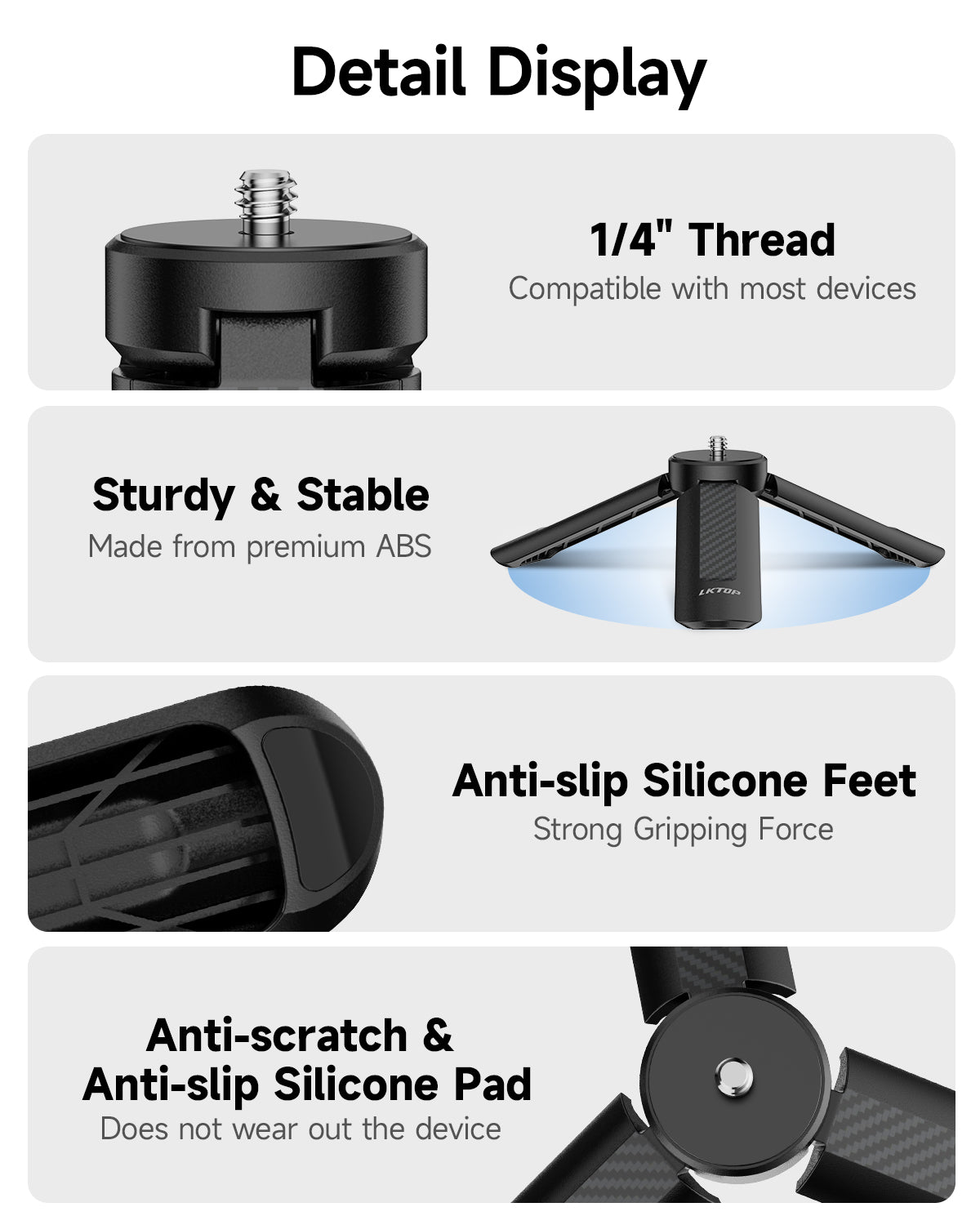 LKTOP Mini Tripod for for DJI Osmo Pocket 3/Nano/360 & Action 5 Pro/6/4/3 & Insta 360 & Xtra Muse & GoPro Hero/Max