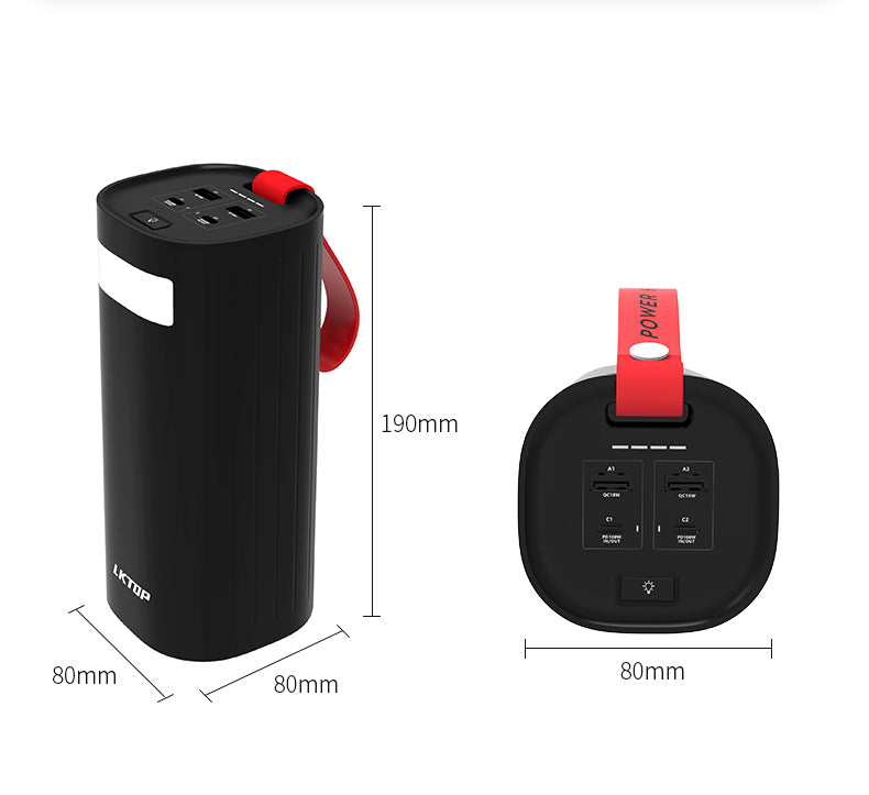 LKTOP K1 60000mAh Power Bank , 2 USB-A Ports and 2 USB-C Ports, Super Large Capacity，Supports Charging 4 Devices Simultaneously, With Side Fill Light