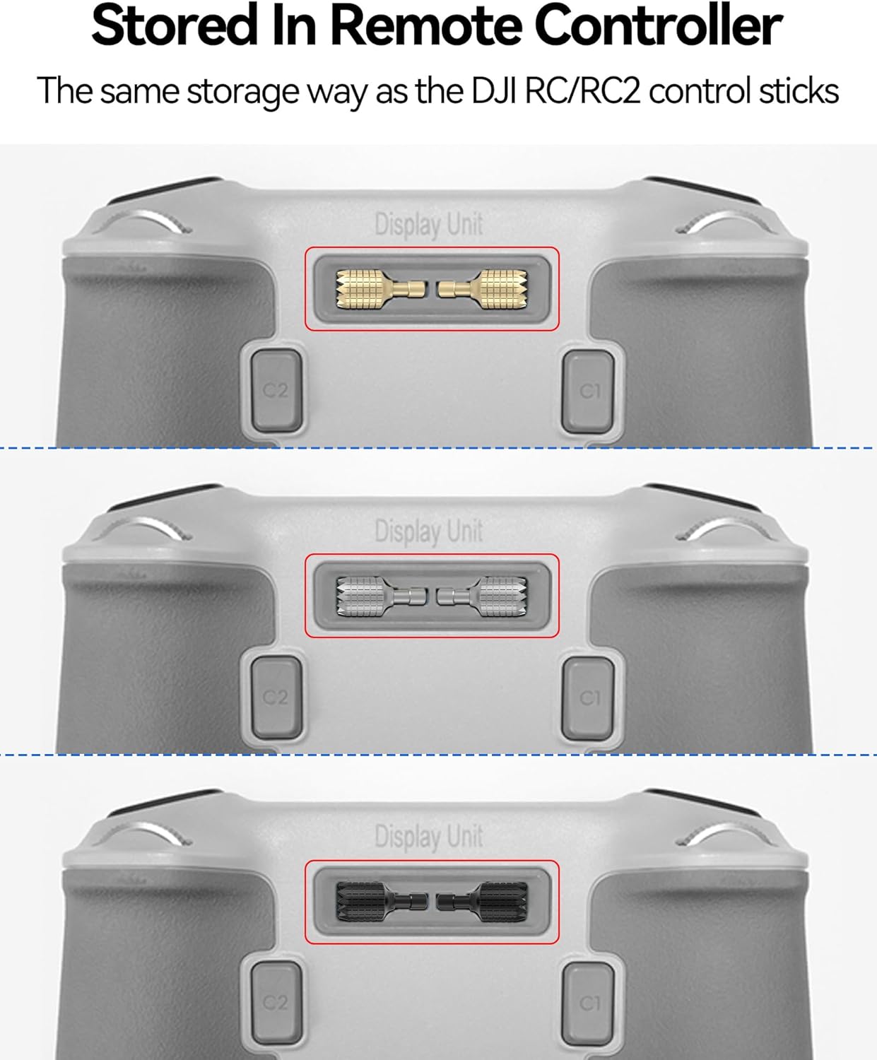 LKTOP 3 Pairs RC/RC2 Remote Controller Joysticks (Gray, Gold, Black), Mini 3/Mini 3 Pro/Mini 4 Pro/Air 3/Air 2S/Mavic 4 Pro/Mavic 3/Mavic 3 Pro/Mavic 3 Classic Remote Controller Sticks Rocker Replacement Accessories