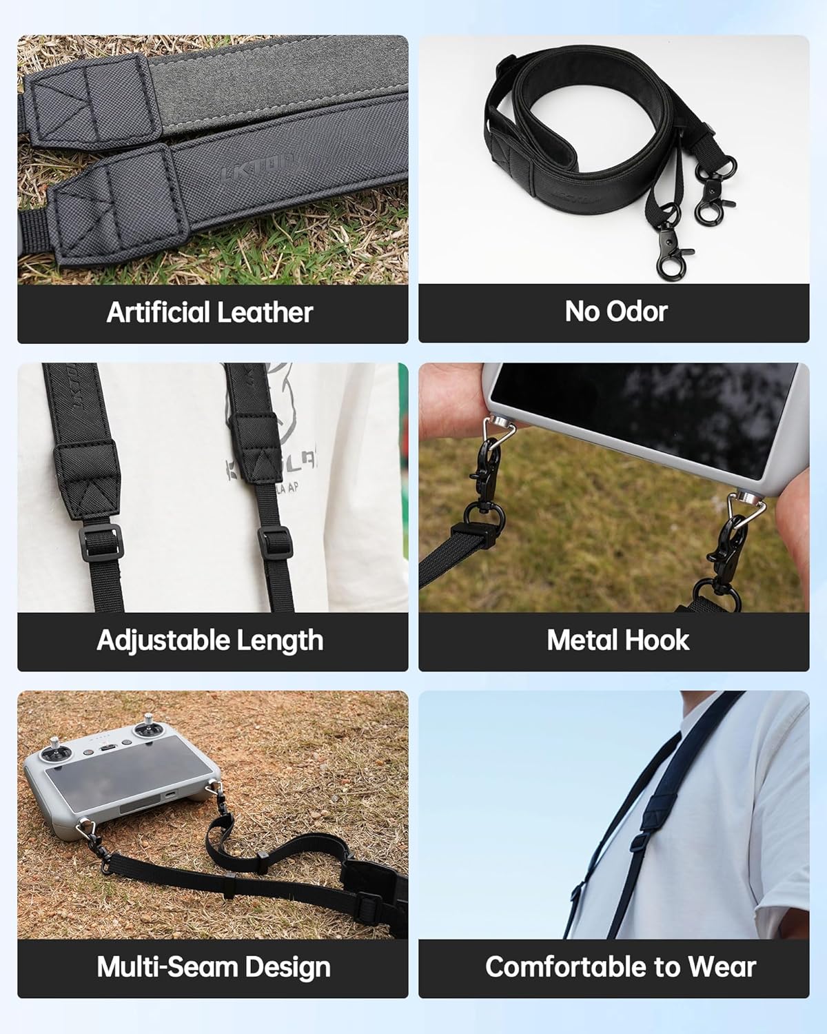 LKTOP Adjustable PU Leather Lanyard Neck Strap for DJI RC/RC2/RC Pro (50-63'', with Screws),  Compatibility: Mini 4/3 Series, Air 3/Air 2S, Mavic 3 Series