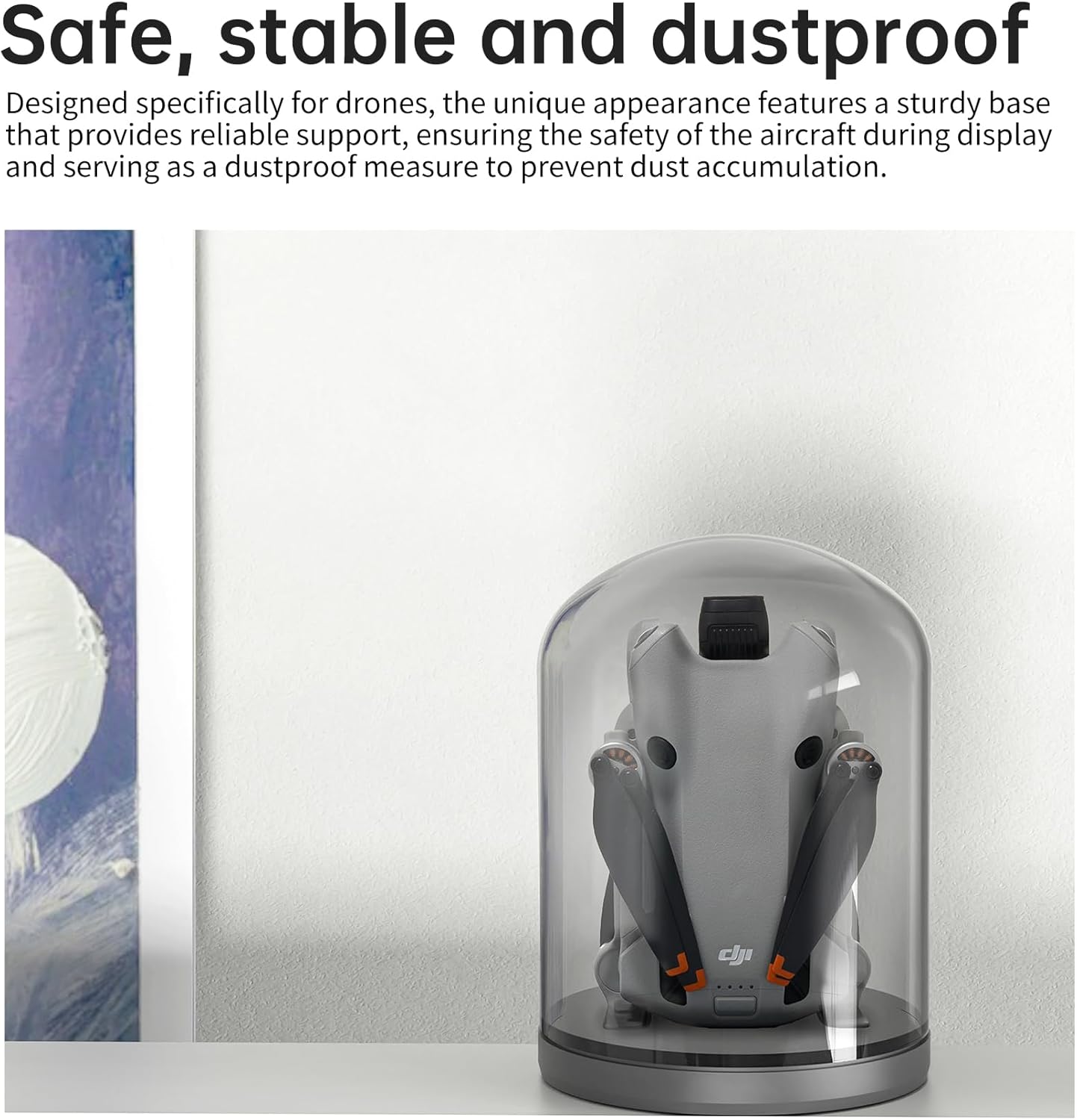 LKTOP Mini 4 Pro/Mini 3 Series Drone Display Stand (Gray), Glass Holder Base Dome Dustproof Cover for Storage/Collection/Gift/Home Decoration, No Charging Function