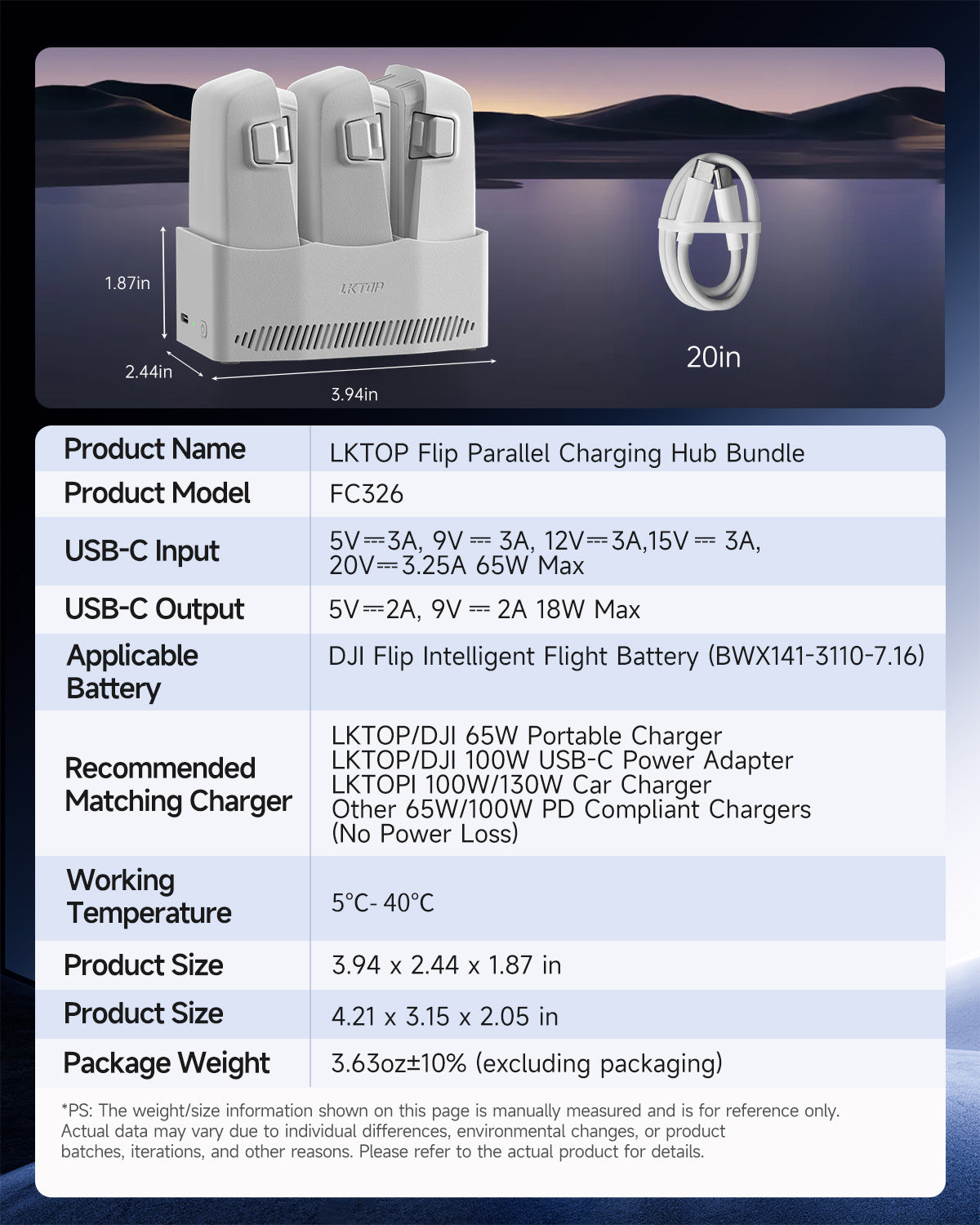 LKTOP 65W Flip Parallel Charging Hub Kit for DJI Flip Drone