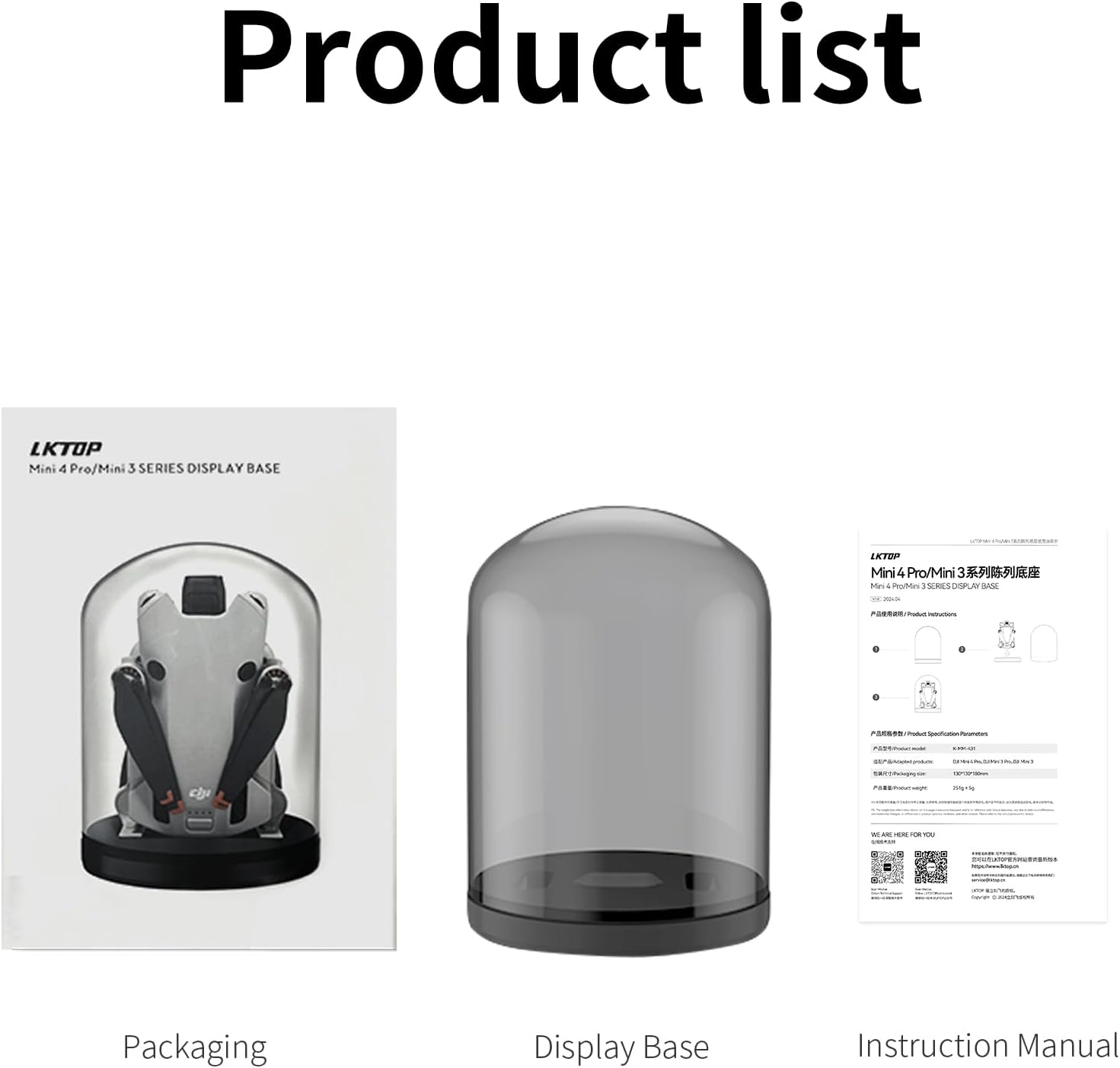 LKTOP Mini 4 Pro/Mini 3 Series Drone Display Stand (Gray), Glass Holder Base Dome Dustproof Cover for Storage/Collection/Gift/Home Decoration, No Charging Function