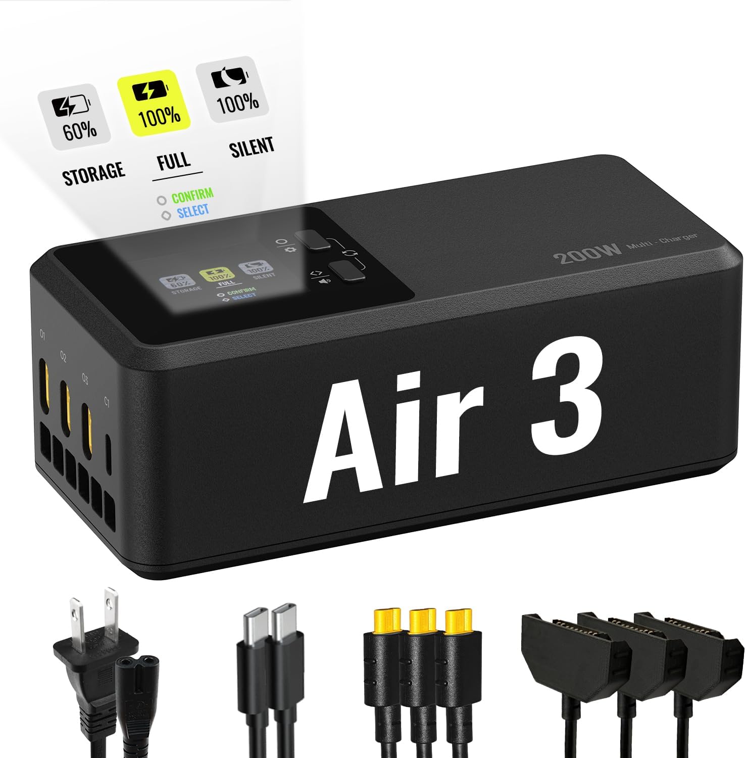 LKTOP 200W Smart Three-Way Charger for DJI Air 3 / Air 3S