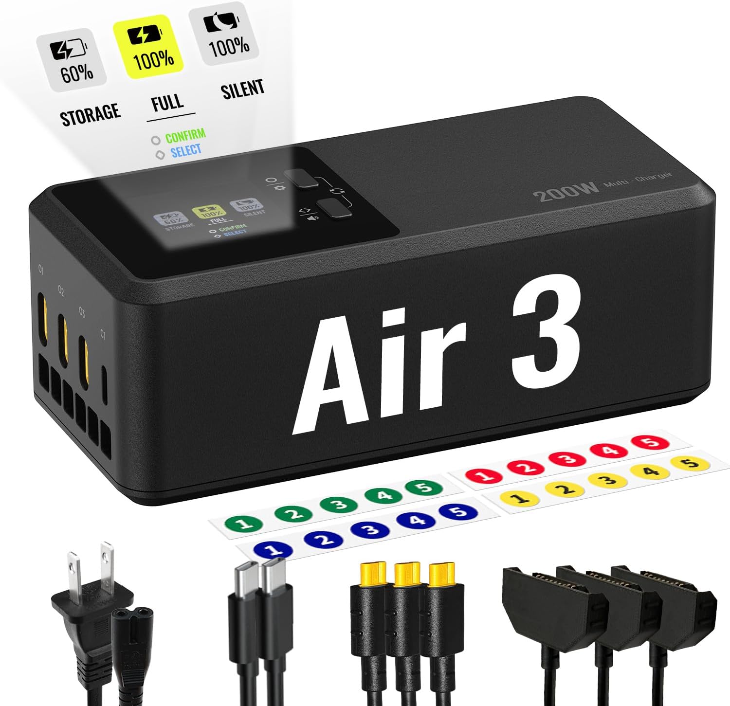 LKTOP 200W Smart Three-Way Charger for DJI Air 3 / Air 3S